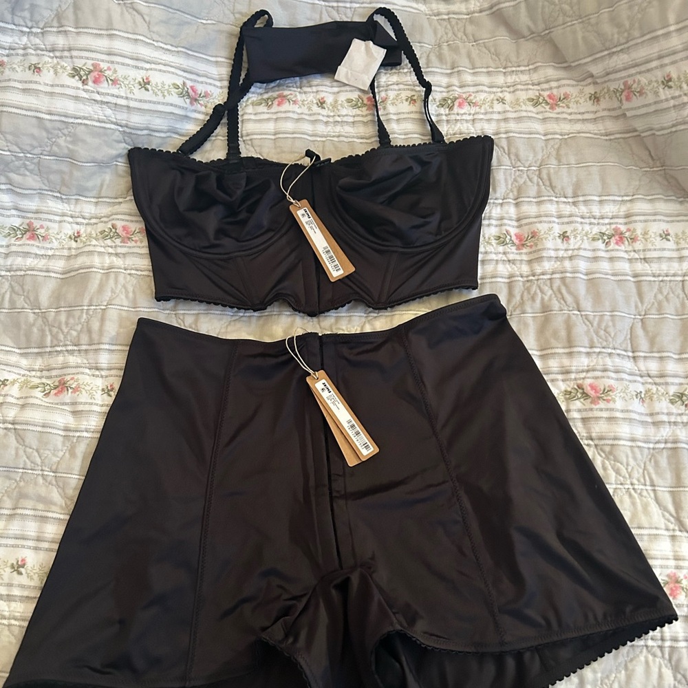 SKIMS NWT LARGE SATIN STRETCH CORSET AND BOTTOMS